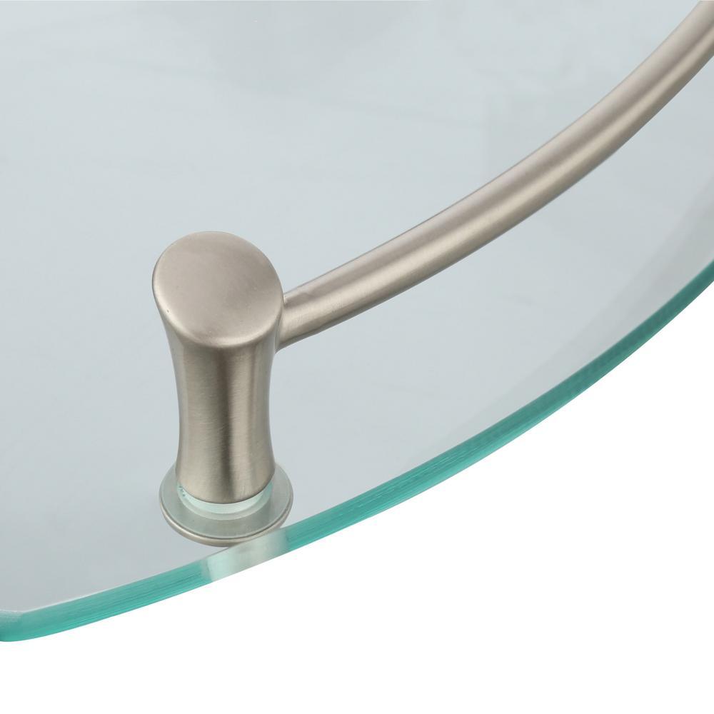 8 in. W Glass Corner Shelf in Brushed Nickel - Super Arbor