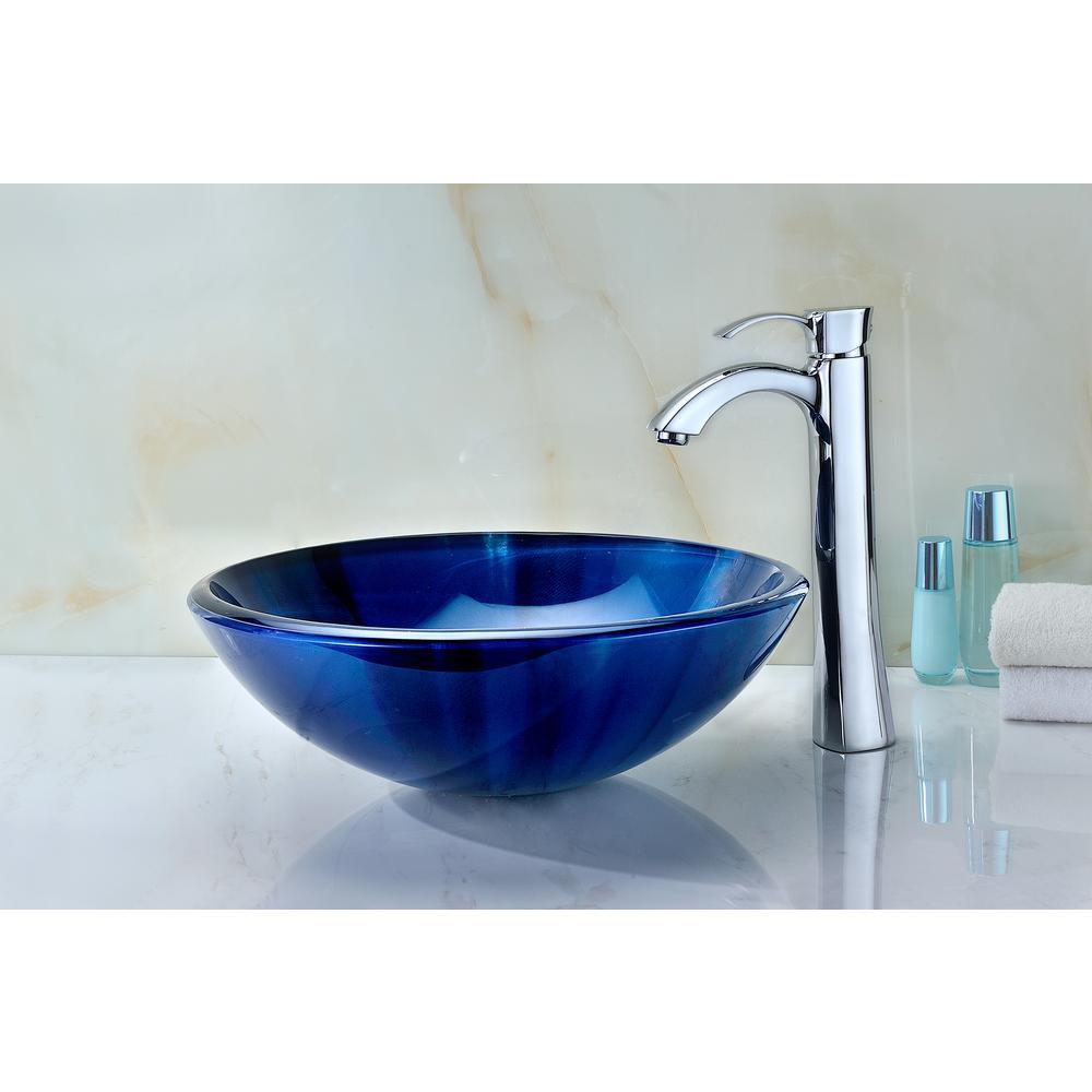 Meno Series Deco-Glass Vessel Sink in Lustrous Blue - Super Arbor