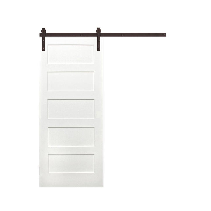 30 in. x 80 in. 5-Panel Unfinished Prime Solid Pine Wood Interior Sliding Barn Door with Oil Rubbed Bronze Hardware Kit - Super Arbor