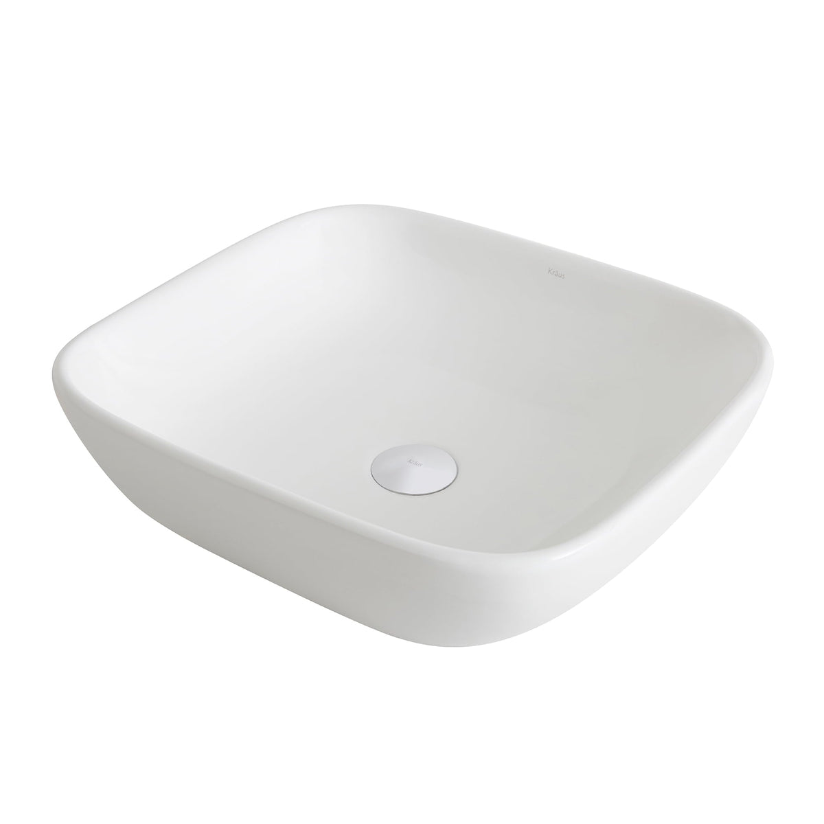KRAUS Elavo Soft Square Ceramic Vessel Bathroom Sink in White, 18.1 x 16.1 x 5.5 in
