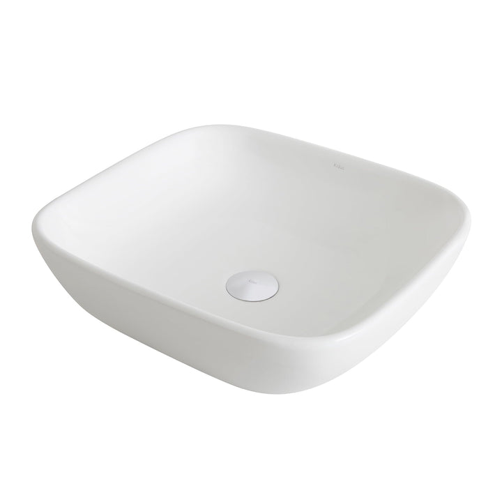 KRAUS Elavo Soft Square Ceramic Vessel Bathroom Sink in White, 18.1 x 16.1 x 5.5 in
