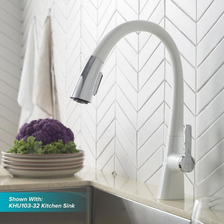 Kraus Nolen Chrome/White 1-Handle Deck-Mount Pull-Down Handle Kitchen Faucet (Deck Plate Included)