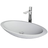 Matte Stone Oval Vessel Bathroom Sink in White and Gotham Faucet in Matte Black - Super Arbor