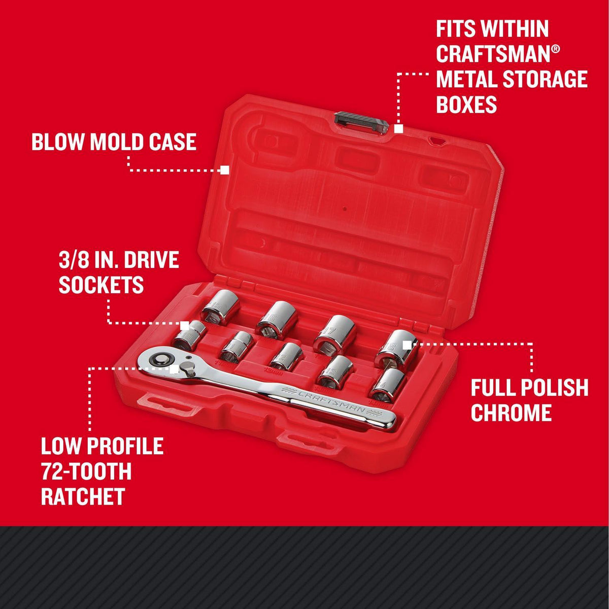 Craftsman 10-Piece Metric Socket Set, 3/8 in. Drive, 6-Point Standard
