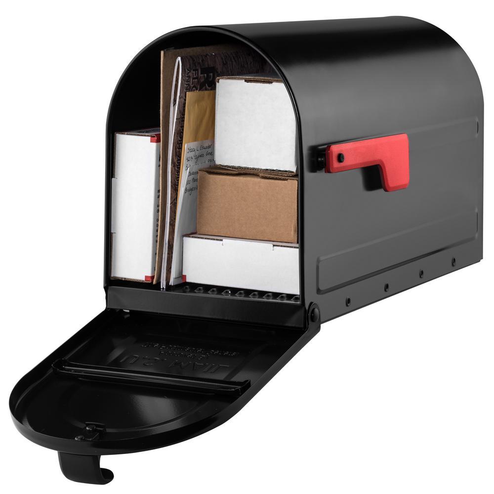 MB2 Post Mount Mailbox Black with Red Flag - Super Arbor