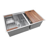 33 in. Workstation Ledge 60/40 Double Bowl Undermount 16-Gauge Stainless Steel Kitchen Sink - Super Arbor