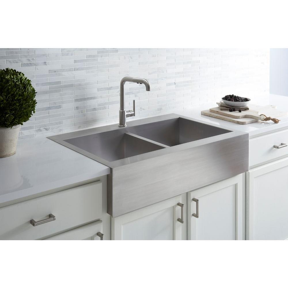 Vault Farmhouse Drop-In Apron Front Self-Trimming Stainless Steel 36 in. 1-Hole Double Bowl Kitchen Sink - Super Arbor
