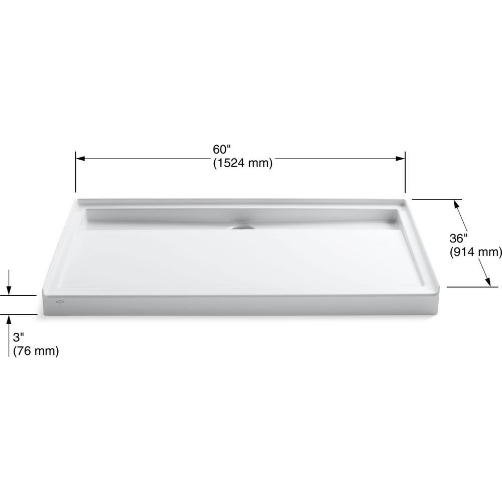 Groove 60 in. x 36 in. Acrylic Shower Base in White - Super Arbor