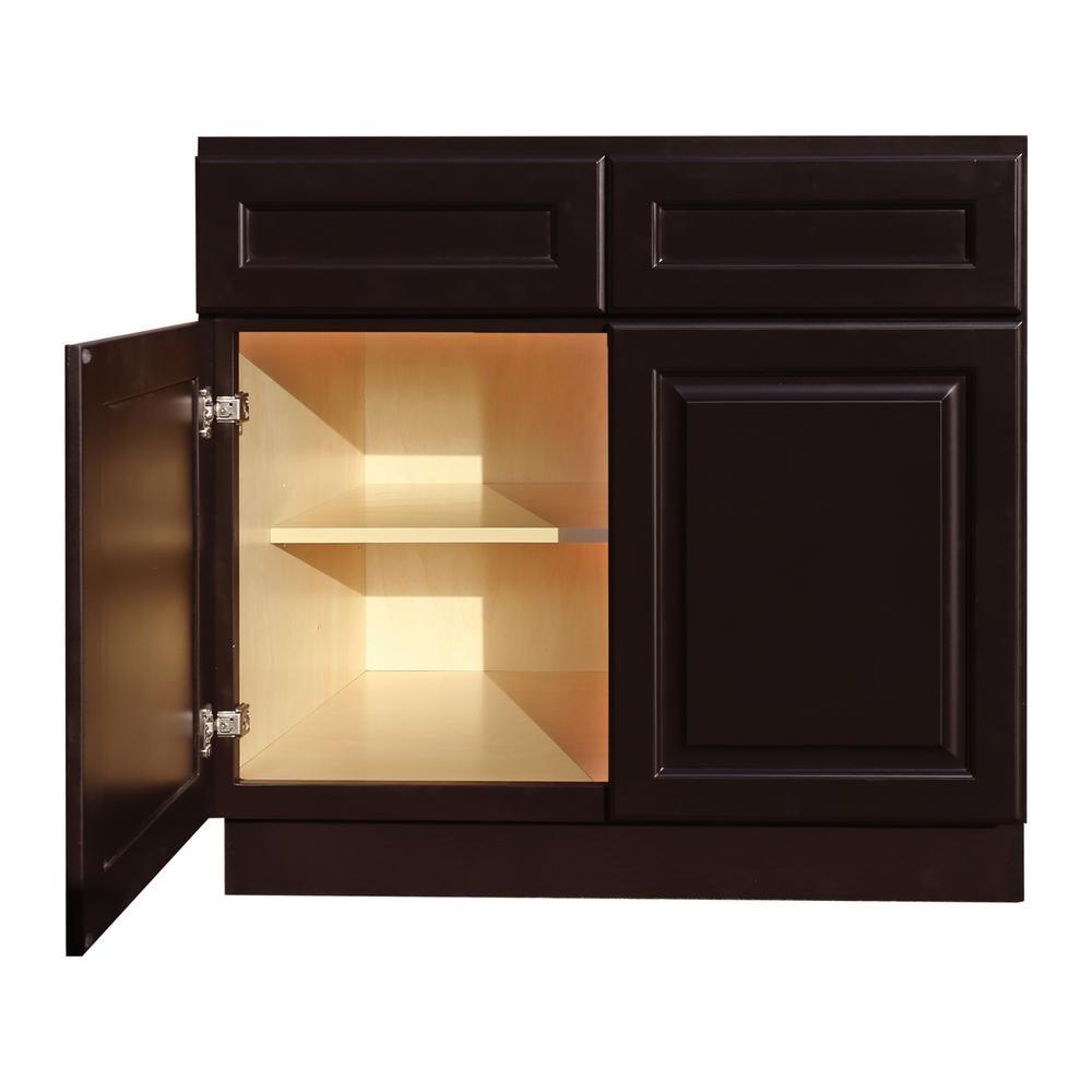 Newport Ready to Assemble 36x34.5x24 in. Base Cabinet with 2 Door and 2 Drawer in Dark Espresso - Super Arbor