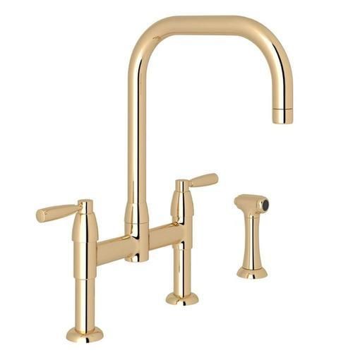 Rohl Perrin and Rowe English Gold 2-Handle Deck-Mount Bridge Handle Kitchen Faucet