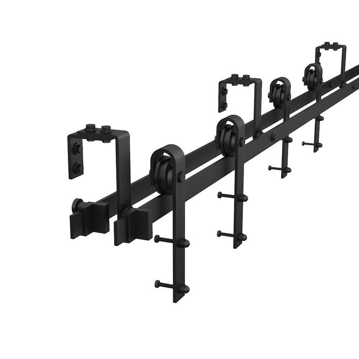 7.5 ft./90 in. Powder Coated Black Heavy-Duty Bypass Double Door Sliding Barn Door Hardware Classic Design Roller - Super Arbor