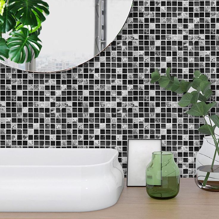 UKAP 10Pcs Mosaic Pattern Waterproof Wall Tile Stickers Peel and Stick Tile Kitchen Backsplash Wallpaper Sticker 15x15cm/20x20cm