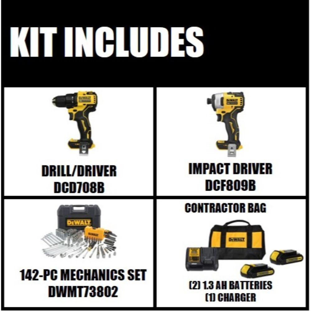 ATOMIC 20-Volt MAX Cordless Brushless Compact Drill/Impact Combo Kit (2-Tool) with Mechanical Tool Set (142-Piece) - Super Arbor
