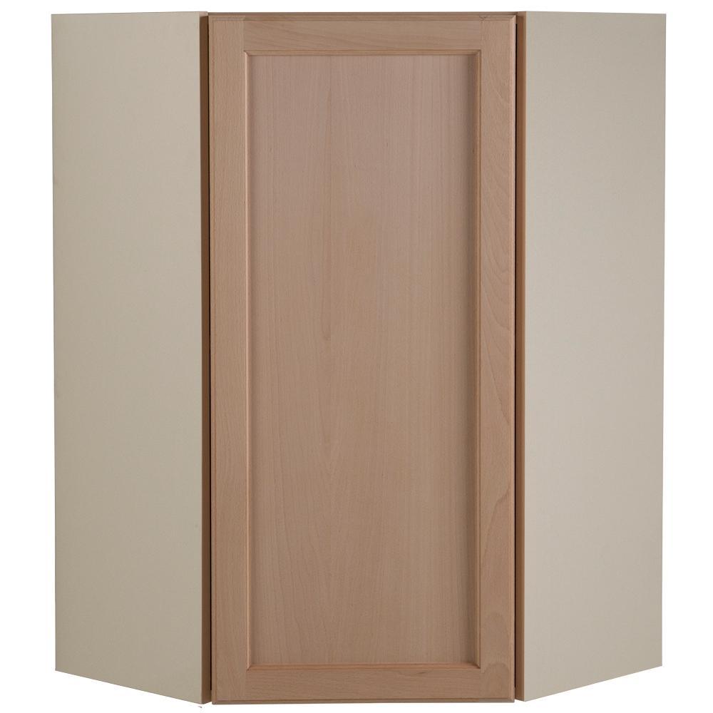 Easthaven Shaker Assembled 23.64 in. x 30 in. x 23.64 in. Frameless Corner Wall Cabinet in Unfinished Beech - Super Arbor