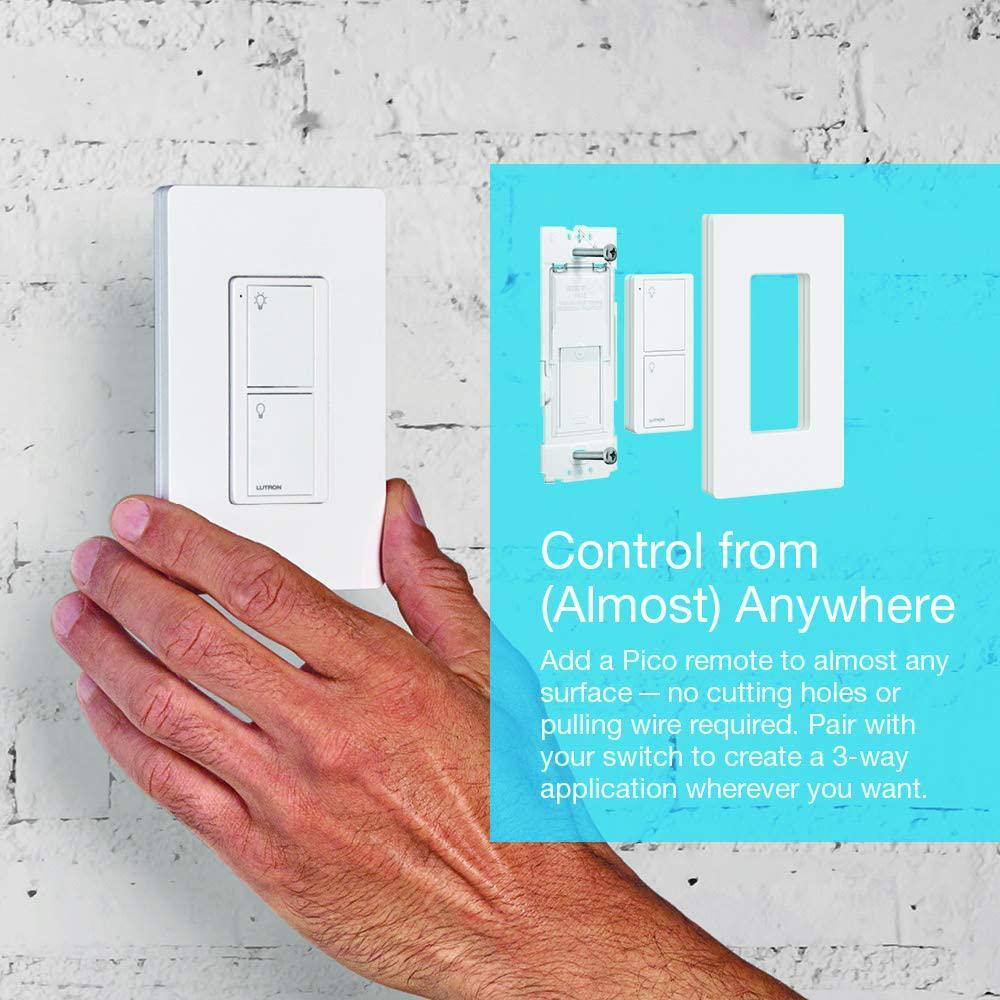 Caseta Smart Switch 3-Way Kit (2 Points of Control) with Pico Remote, Wallplate and Bracket, White - Super Arbor