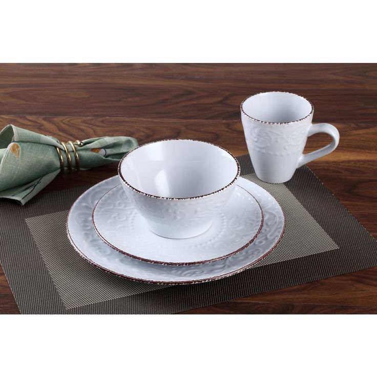 16-Piece Lorren Home Stoneware Scroll Dinnerware Set-White