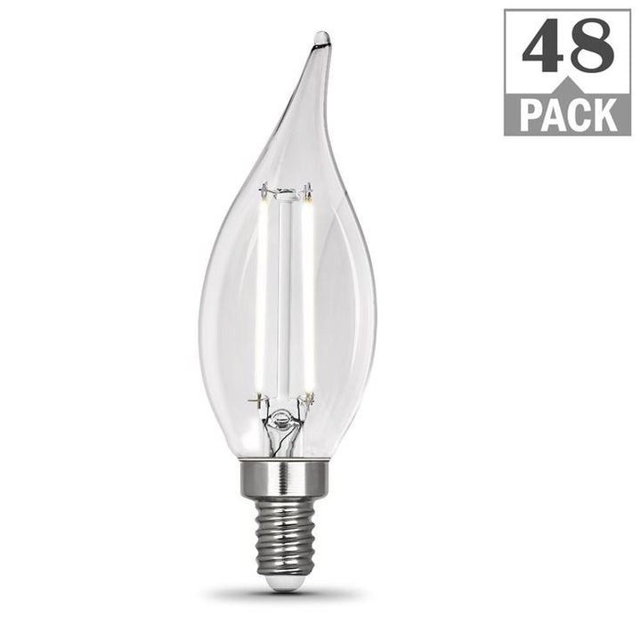Feit Electric 40-Watt Equivalent CA10 Dimmable Candelabra Clear Glass Vintage Edison LED Light Bulb with Filament Daylight (48-Pack)