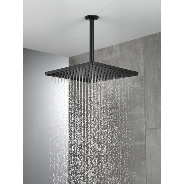 1-Spray 11.8 in. Single Wall Mount Square Fixed Rain Shower Head in Matte Black