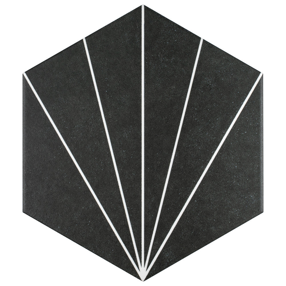 Merola Tile Aster Hex Nero Encaustic 8-5/8 in. x 9-7/8 in. Porcelain Floor and Wall Tile (11.56 sq. ft. / case)