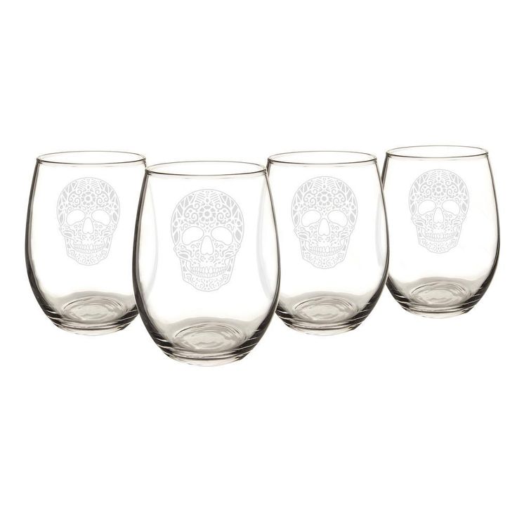 Sugar Skull 21 oz. Stemless Wine Glasses