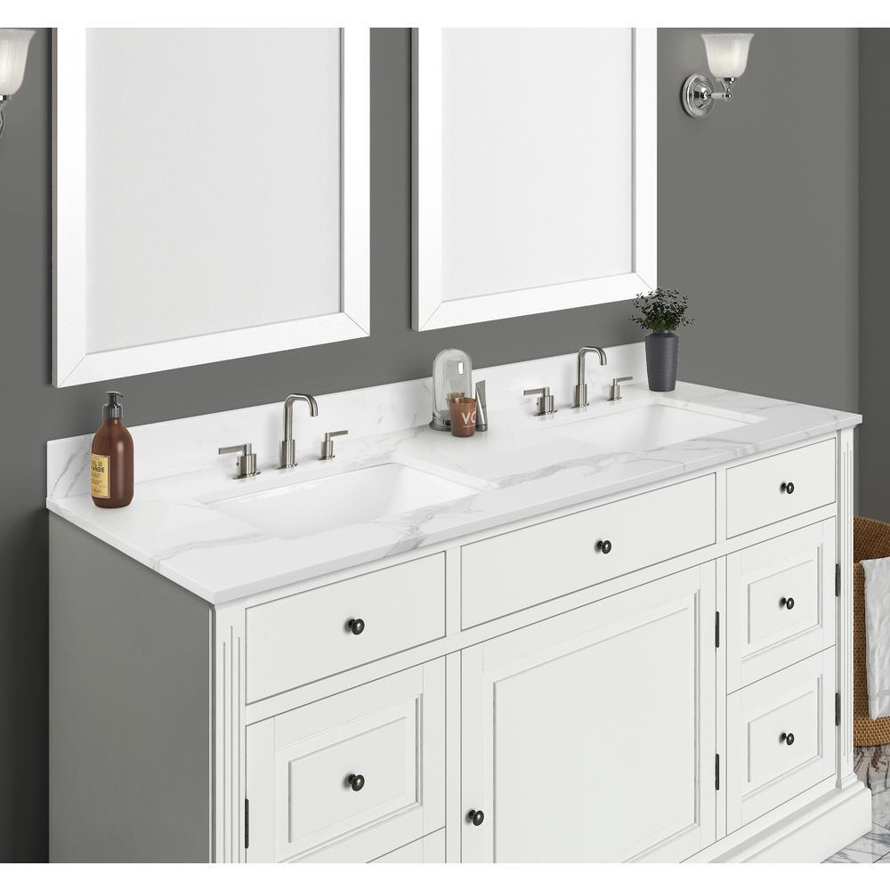 61 in. W x 22 in. D x 0.75 in. H Engineered Marble Vanity Top in Calacatta White with White Basin - Super Arbor