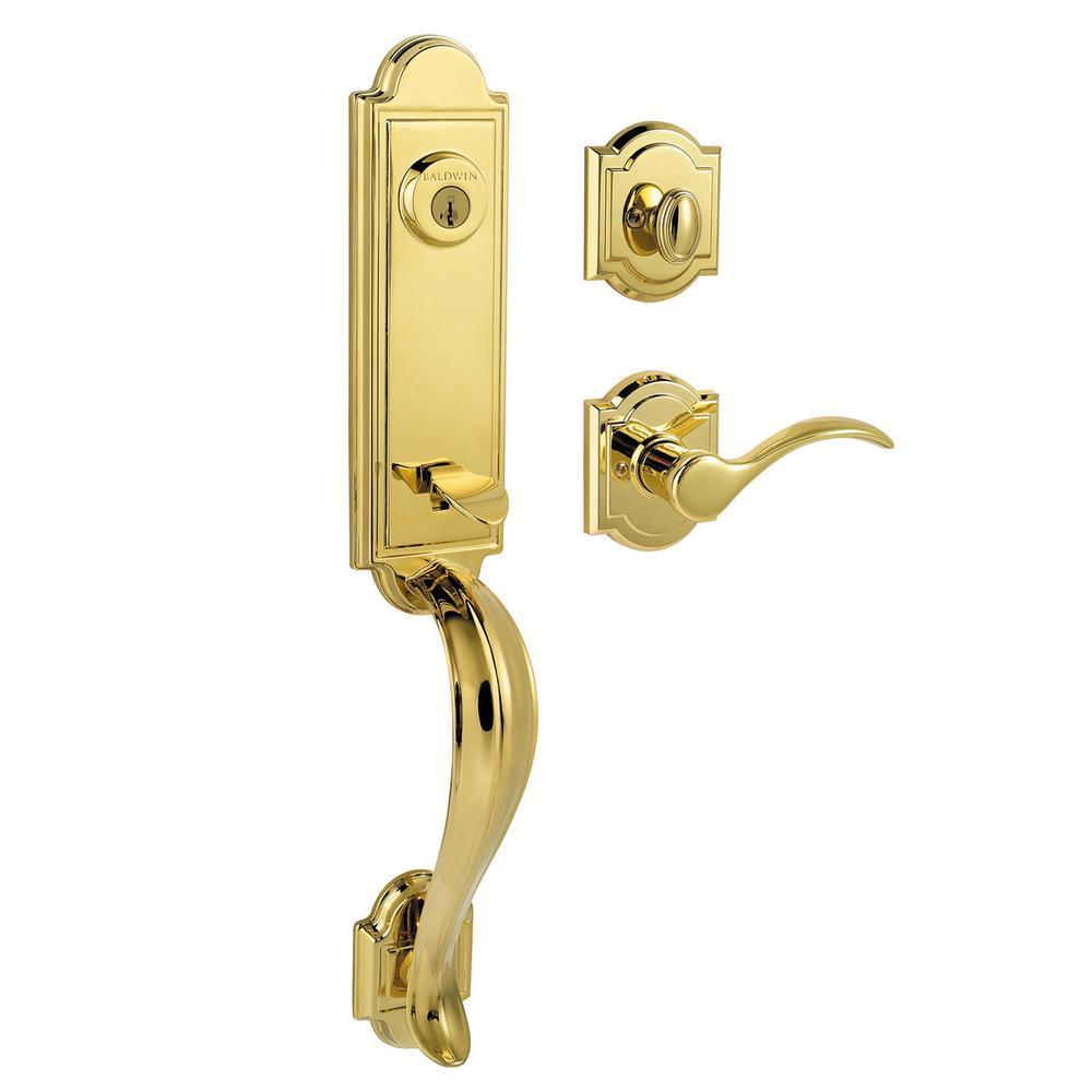 Prestige Avendale Single Cylinder Lifetime Polished Brass Door Handleset & Arch Rose Tobin Door Lever feat SmartKey - Super Arbor
