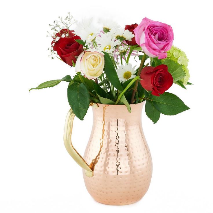 1.5 Qt. Decor Copper Hammered Water Pitcher in Brass Ice Guard and Handle