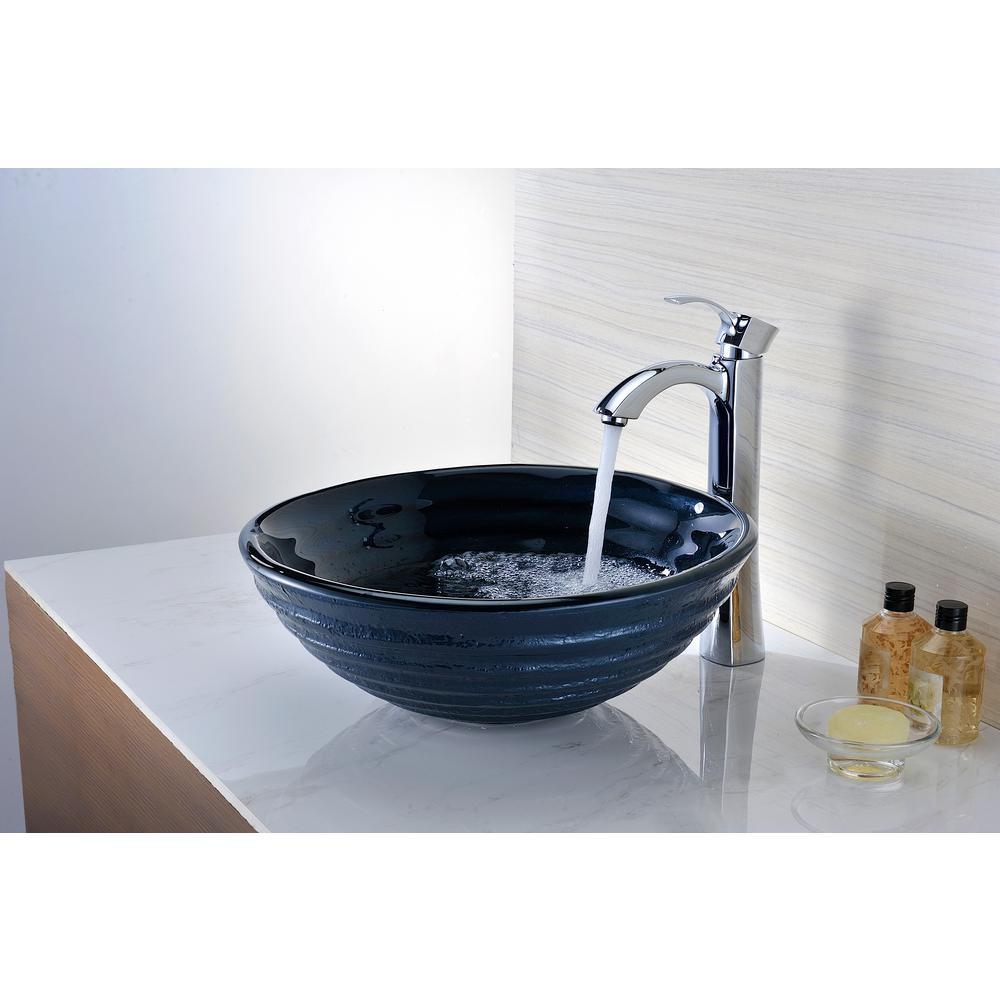 Tempo Series Deco-Glass Vessel Sink in Coiled Blue - Super Arbor