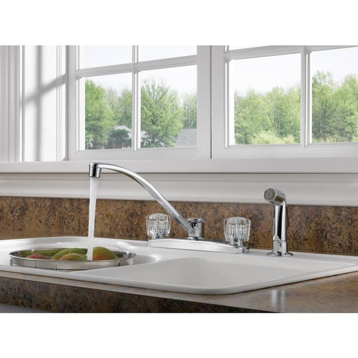 Peerless Chrome 2-Handle Deck-Mount Low-Arc Handle Kitchen Faucet (Deck Plate Included)