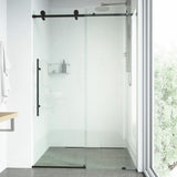 Elan E-class 60 in. x 76 in. Frameless Sliding Shower Door in Matte Black with Clear Glass and Handle - Super Arbor