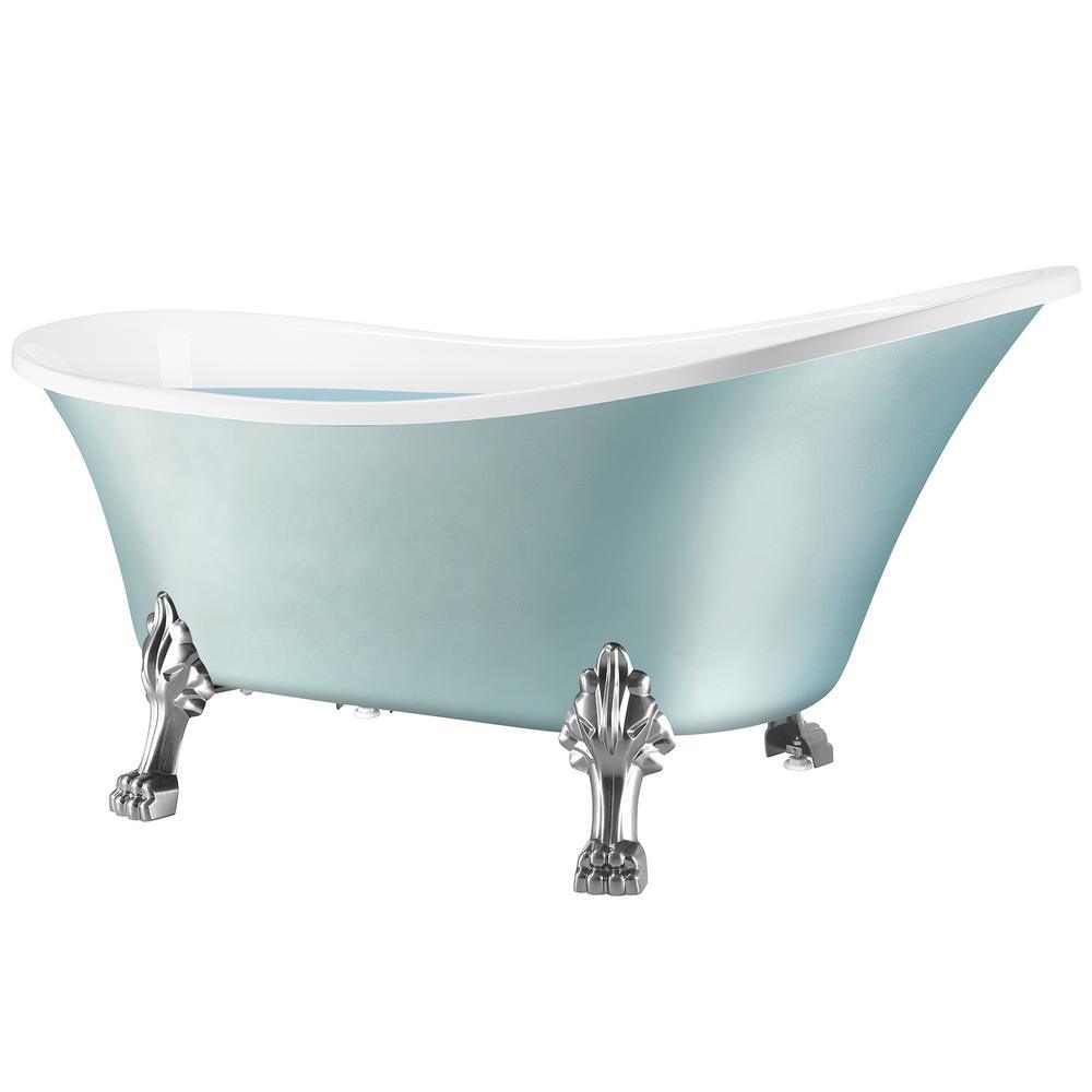 60 in. Fiberglass Double Slipper Clawfoot Non-Whirlpool Bathtub in Glossy Red & White Marble In Matte Lichen Green - Super Arbor