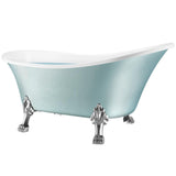 60 in. Fiberglass Double Slipper Clawfoot Non-Whirlpool Bathtub in Glossy Red & White Marble In Matte Lichen Green - Super Arbor