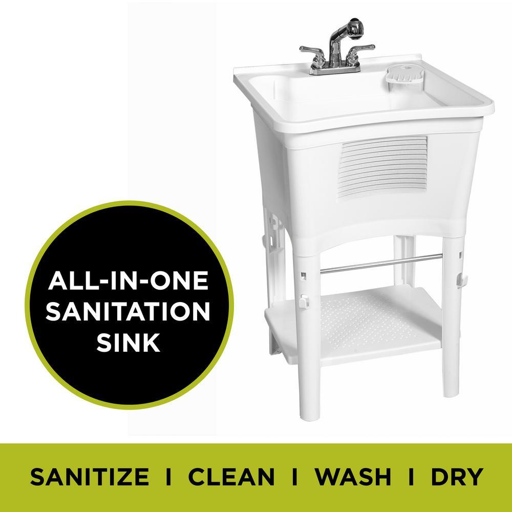 Ergo Tub Freestanding 24 in. x 24 in. Complete Laundry Work Center in White, with Non-Metallic Pull-Out Faucet in Chrome - Super Arbor
