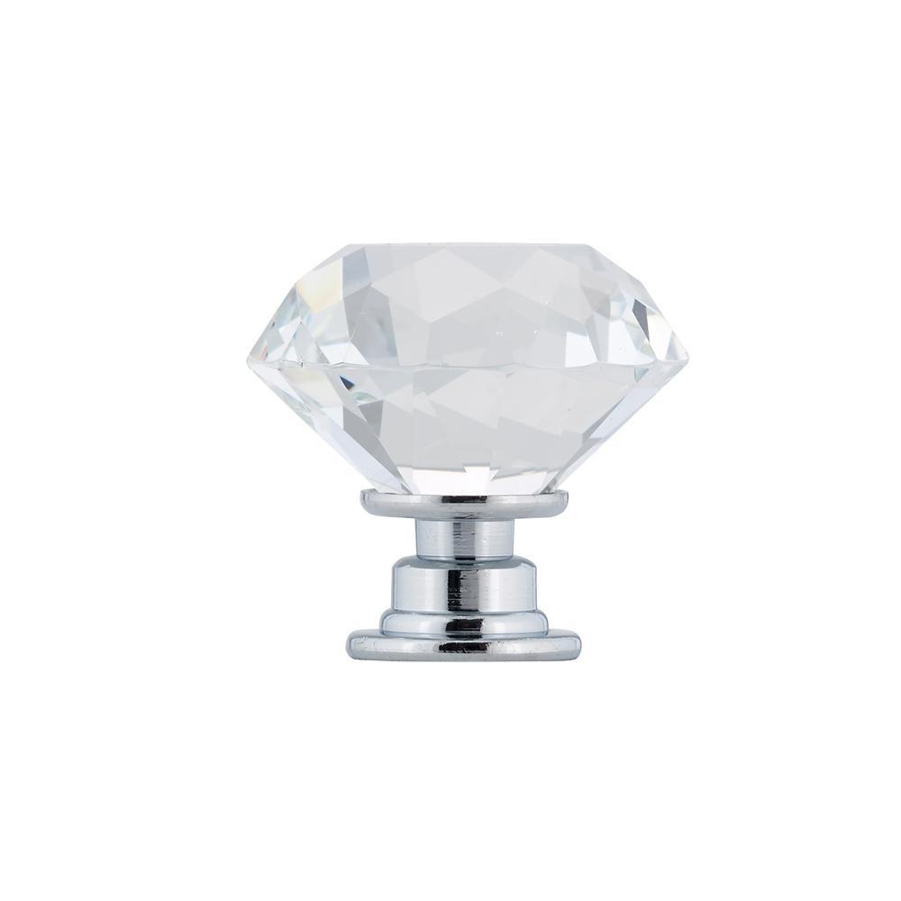 1-3/16 in. (30 mm) Clear, Chrome Contemporary Metal, Crystal and Glass Cabinet Knob - Super Arbor