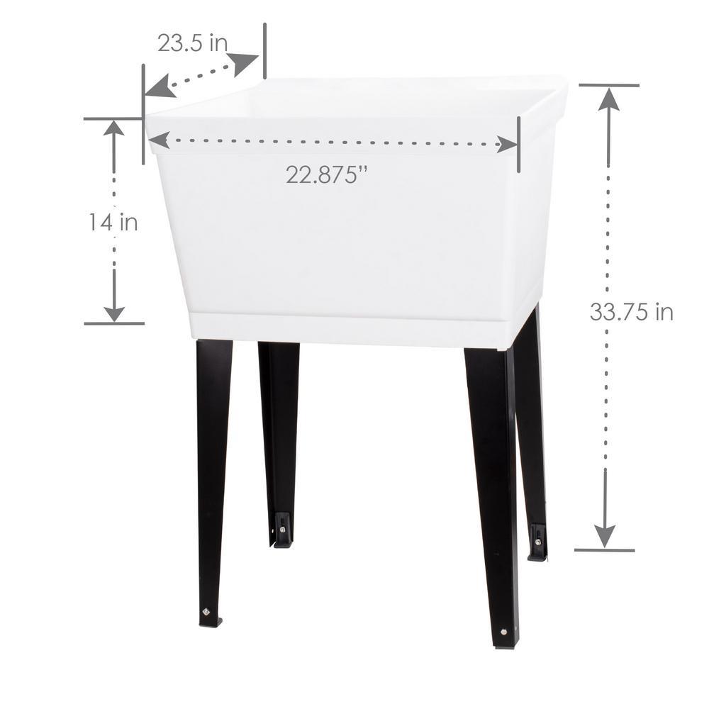 22.875 in. x 23.5 in. White 19 gal. Thermoplastic Utility Sink Kit with Black Metal Legs, P-Trap and Supply Lines - Super Arbor