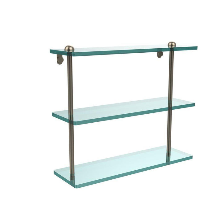 16 in. L x 15 in. H x 5 in. W 3-Tier Clear Glass Bathroom Shelf in Antique Pewter - Super Arbor