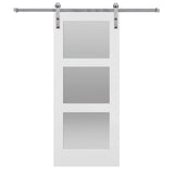 42 in. x 84 in. Shaker 3-Lite Frosted Glass Primed MDF Sliding Barn Door with Bent Strap Hardware Kit - Super Arbor