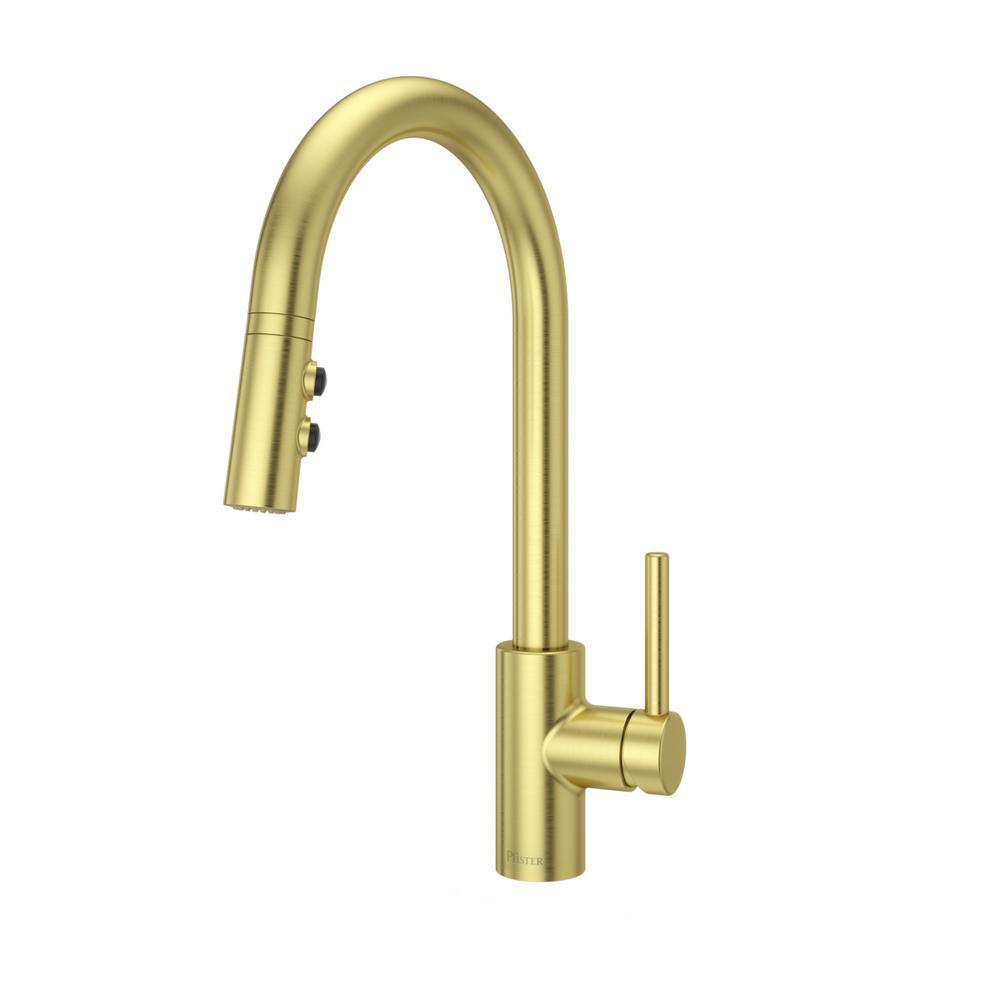 Stellen Single-Handle Pull-Down Sprayer Kitchen Faucet in Brushed Gold - Super Arbor