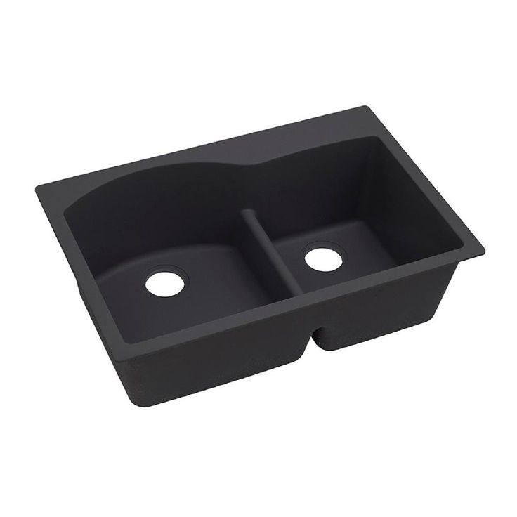 Quartz Classic Drop-In Composite 33 in. Rounded Offset Double Bowl Kitchen Sink in Black