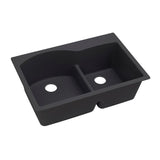 Quartz Classic Drop-In Composite 33 in. Rounded Offset Double Bowl Kitchen Sink in Black