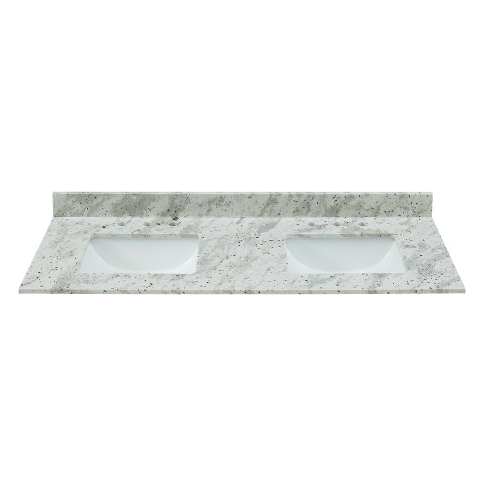 61 in. W x 22 in. D x .75 H Granite Double Basin Vanity Top in Glacier White with White Basins - Super Arbor