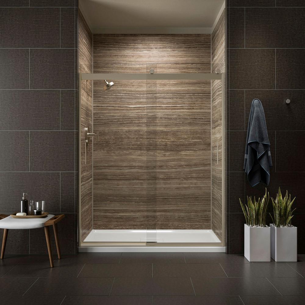 Levity 59 in. x 74 in. Frameless Sliding Shower Door in Nickel with Handle - Super Arbor
