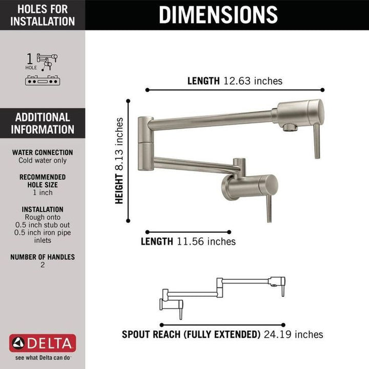 Delta Stainless 2-Handle Wall-Mount Pot Filler Handle Kitchen Faucet