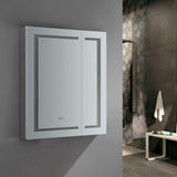 Spazio 30 in. W x 36 in. H Recessed or Surface Mount Medicine Cabinet with LED Lighting and Mirror Defogger - Super Arbor