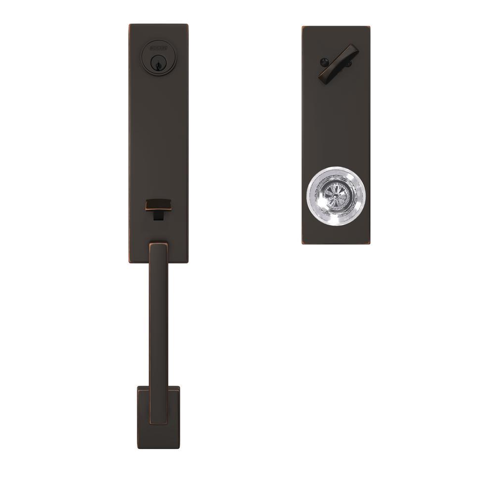 Custom Century Aged Bronze 3/4 Trim Single Cylinder Door Handleset with Hobson Glass Door Knob - Super Arbor
