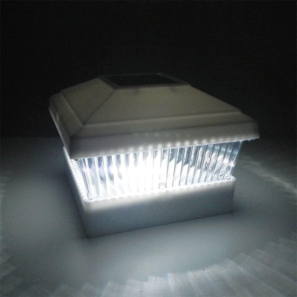 Relightable Solar 5 in. x 5 in. White Vinyl Outdoor Post Cap Deck Lights (4-Pack) - Super Arbor