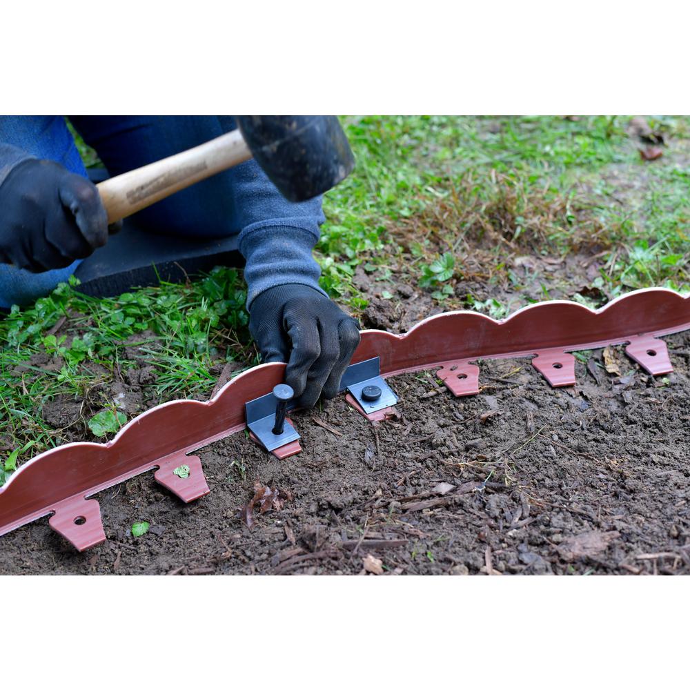 ProFlex 20 ft. Red Scalloped Woodgrain Plastic No-Dig Edging Kit