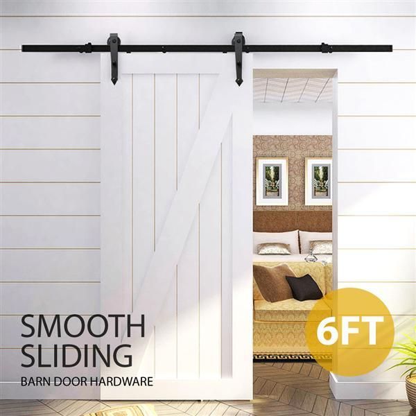 6 Ft Interior Black Steel Single Sliding Barn Closet Door Hardware Track System Kit Set