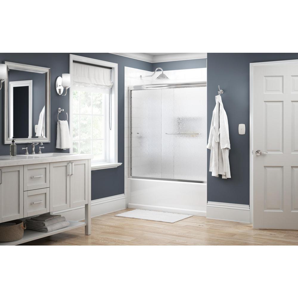 Simplicity 60 in. x 58-1/8 in. Semi-Frameless Traditional Sliding Bathtub Door in Chrome with Rain Glass - Super Arbor