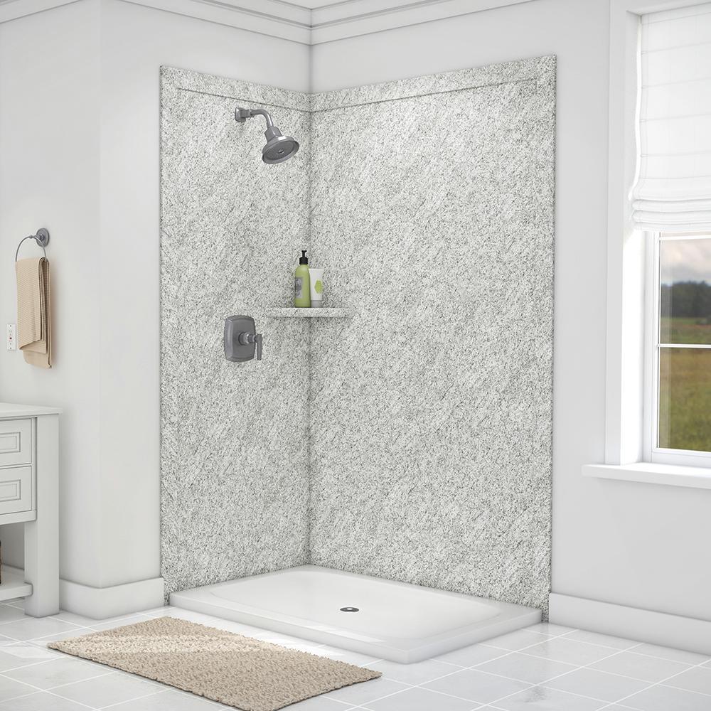 Elegance 36 in. x 48 in. x 80 in. 7-Piece Easy Up Adhesive Corner Shower Wall Surround in Triton - Super Arbor